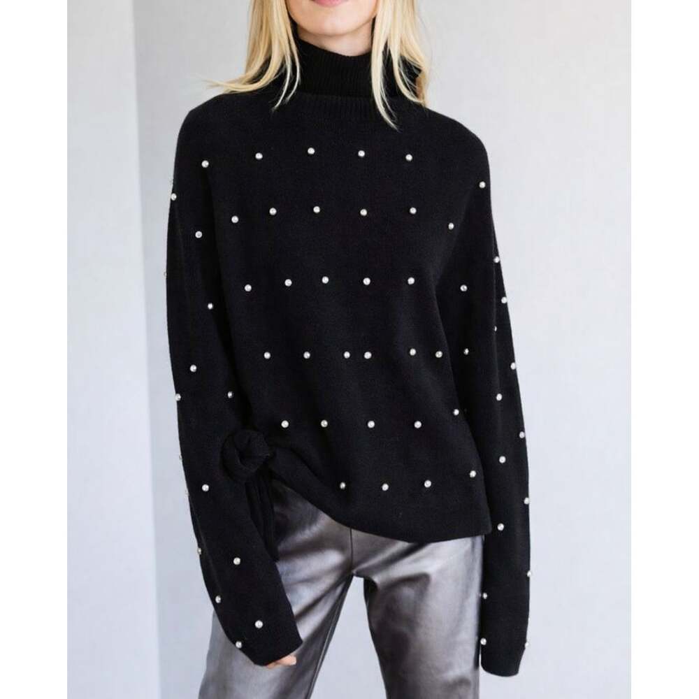 Never A wallflower Cashmere Seeing Stars Sweater Black Rhinestone XS NEW Lux